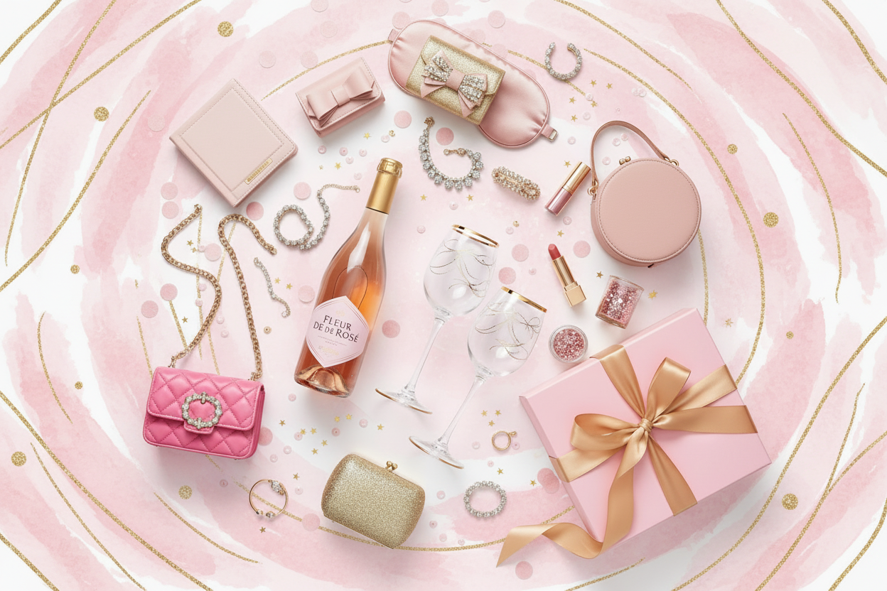 Girls Night In FaceTime Scoops - rosé, bow clutches, rhinestone accessories and boutique goodies